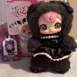 Adorable Plush Doll with Pink Hair and Pearl Necklace.  Katherine Hepburn Cat